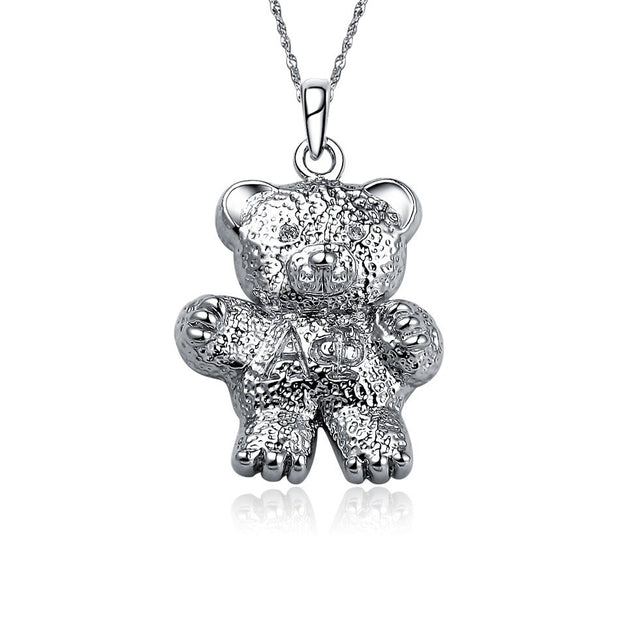 Alpha Phi Necklace, Bear Design, Sterling Silver (P012)