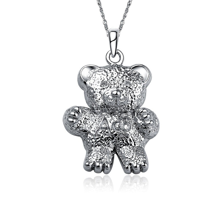 Alpha Phi Necklace, Bear Design, Sterling Silver (AP-P012)