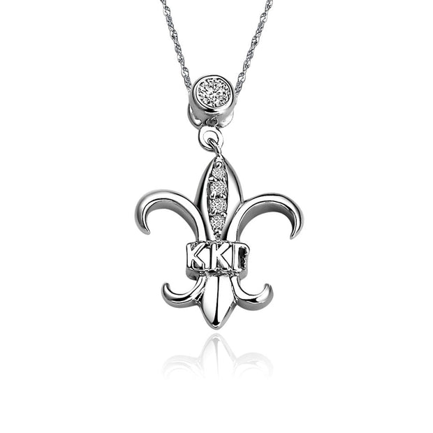 Kappa Kappa Gamma Necklace - Fleur-de-Lis Sterling Silver Lavalier (P013)