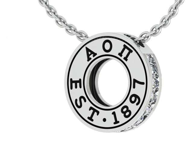 Alpha Omicron Pi Necklace, Eternity Love Design, Sterling Silver (P013)