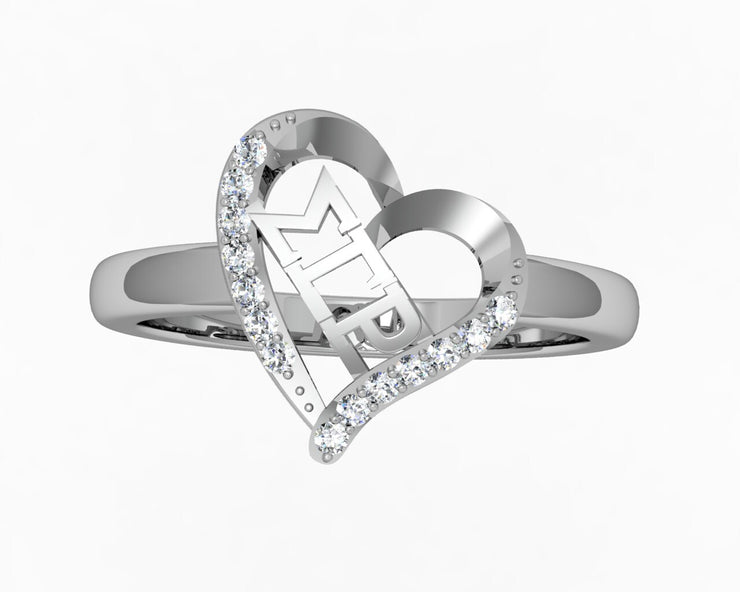 Sigma Gamma Rho Ring, Heart Design, Sterling Silver (SGR-R002)