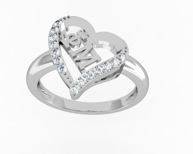 Phi Mu Silver Ring, Heart Design, Sterling Silver (PM-R002)