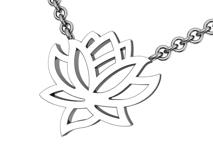 Lotus Necklace Sterling Silver, Lotus Flower Necklace, Lotus Charm, Lotus Blossom Charm Pendant With Chain