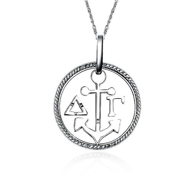 Delta Gamma Necklace -  Circular Anchor Design, Sterling Silver (P003)