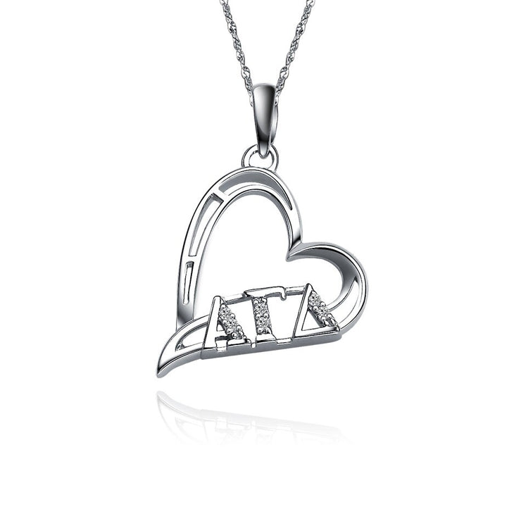 Alpha Gamma Delta Lavalier,  Heart Shape Design, Sterling Silver (AGD-P007)