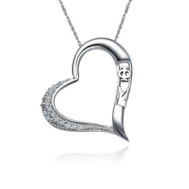 Phi Mu Sterling Silver Heart Necklace – Elegant Sorority Jewelry (PM-P004)