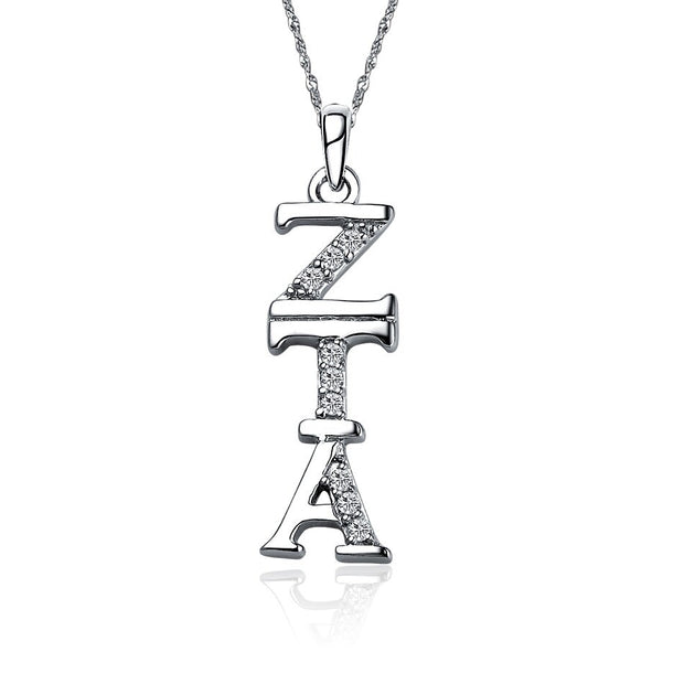 Zeta Tau Alpha Lavalier - Vertical Design, Sterling Silver  (P001)