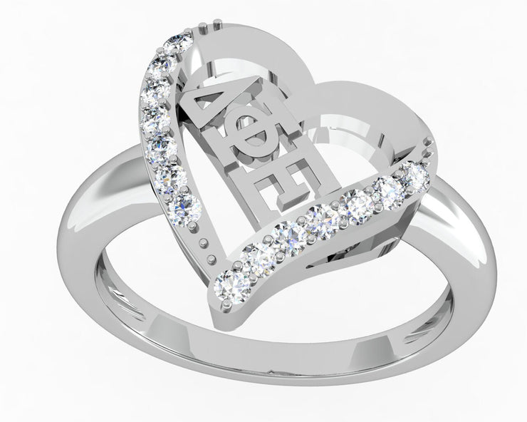 Delta Phi Epsilon Ring, Heart Design, Sterling Silver (DPE-R002)