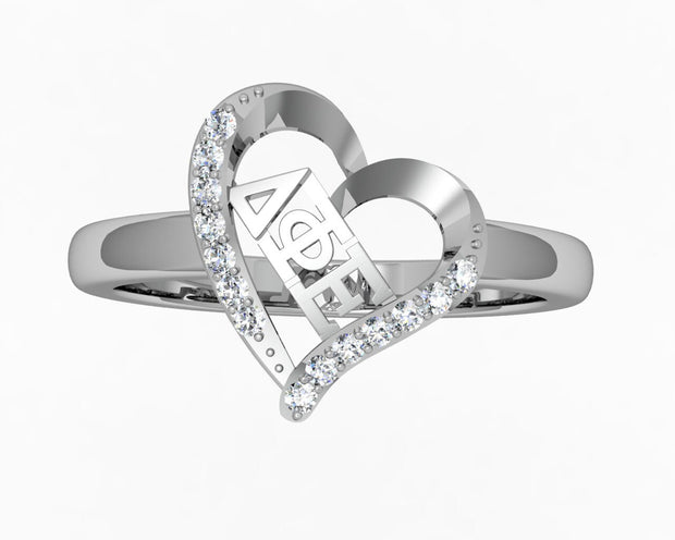 Delta Phi Epsilon Ring, Heart Design, Sterling Silver (R002)