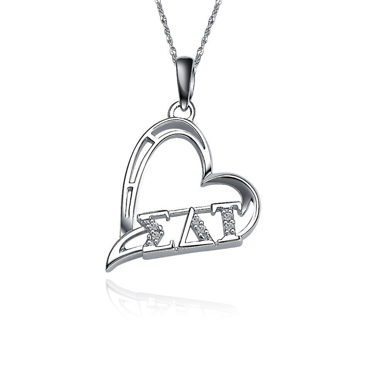 Sigma Delta Tau Lavalier - Heart Shape Design, Sterling Silver (SDT-P003)
