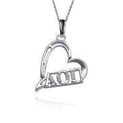 Alpha Omicron Pi Lavalier, Heart Design, Sterling Silver (AOP-P010)