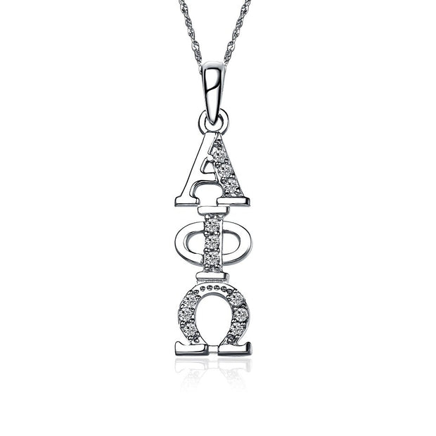 Alpha Phi Omega Necklace, Vertical Design, Sterling Silver (P001)