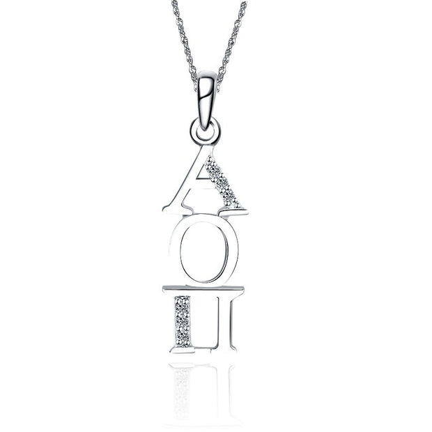 Alpha Omicron Pi Lavalier - Vertical Design Sterling Silver (P005)