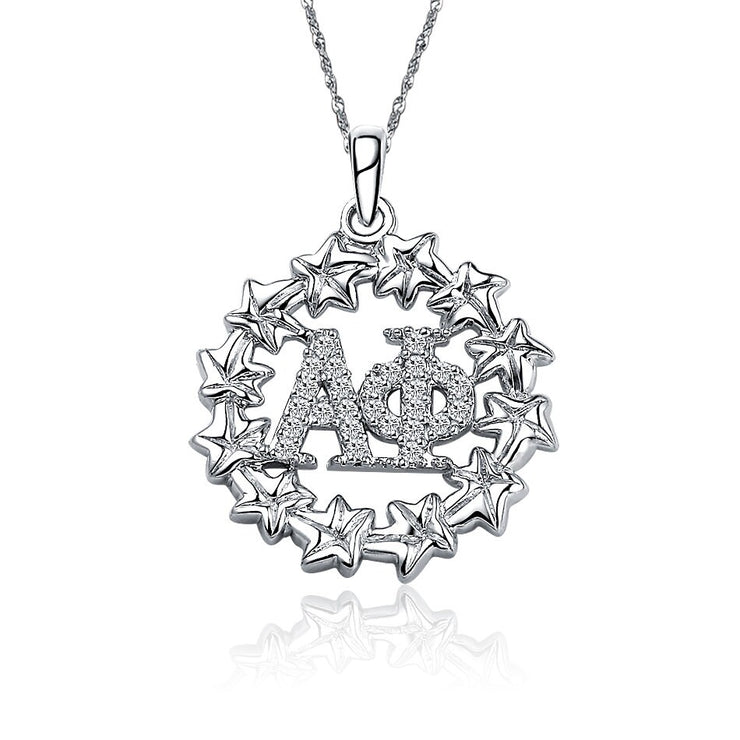 Alpha Phi Necklace, Ivy Leaf Design, Sterling Silver (AP-P006)