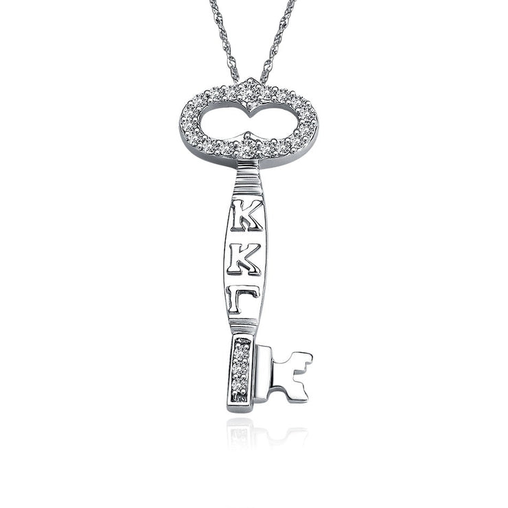 Kappa Kappa Gamma Necklace, Key Design, Sterling Silver (KKG-P012)