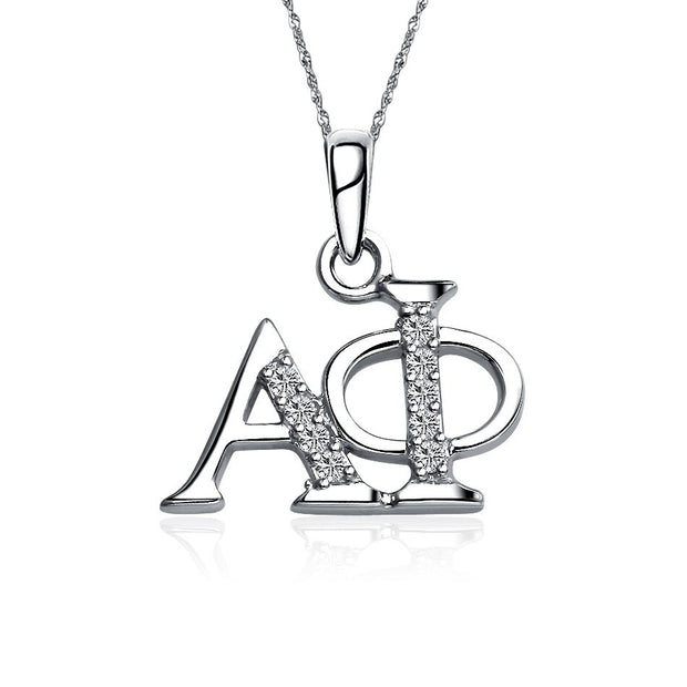 Alpha Phi Necklace, Horizontal Design, Sterling Silver (P005)