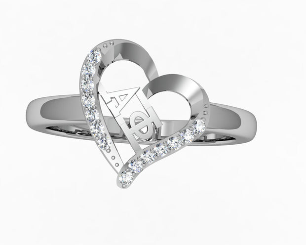 Alpha Phi Ring - Heart Sterling Silver (AP-R005)