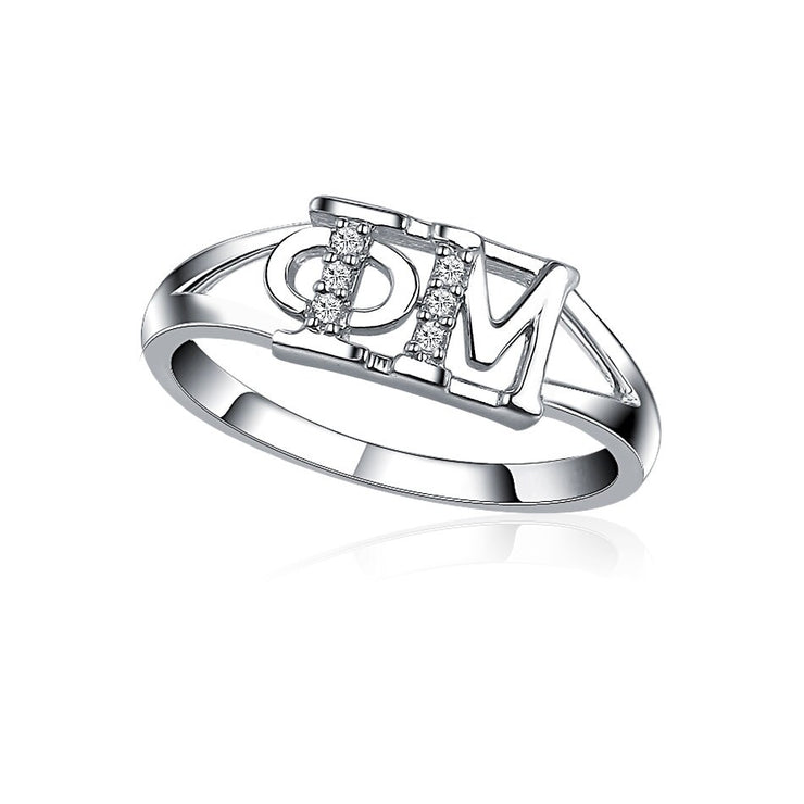 Phi Mu Ring, Horizontal Design, Sterling Silver (PM-R001)