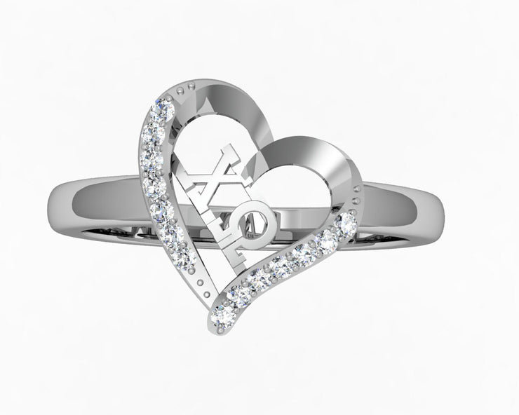 Chi Omega Ring - Heart Design, Sterling Silver (CO-R003)