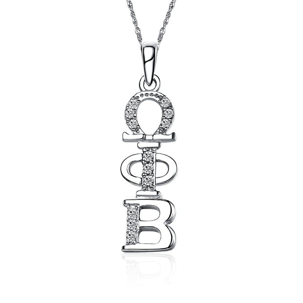 Omega Phi Beta Necklace - Vertical Design, Sterling Silver (OPB-P001)