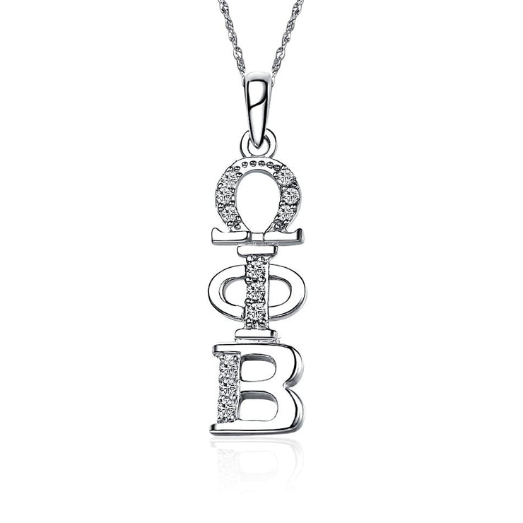Omega Phi Beta Necklace - Vertical Design, Sterling Silver (OPB-P001)