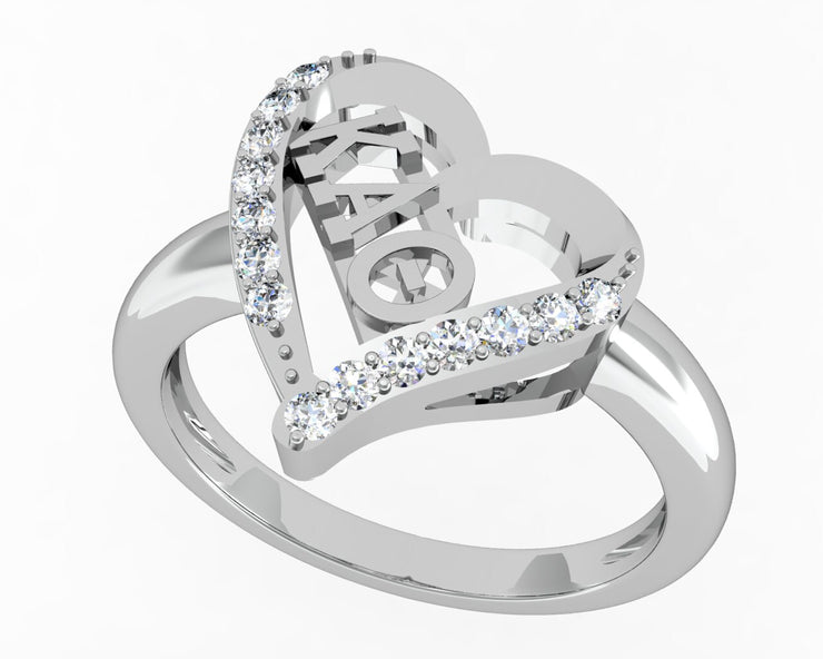Kappa Alpha Theta Ring - Heart Shape Design Sterling Silver (KAT-R002)
