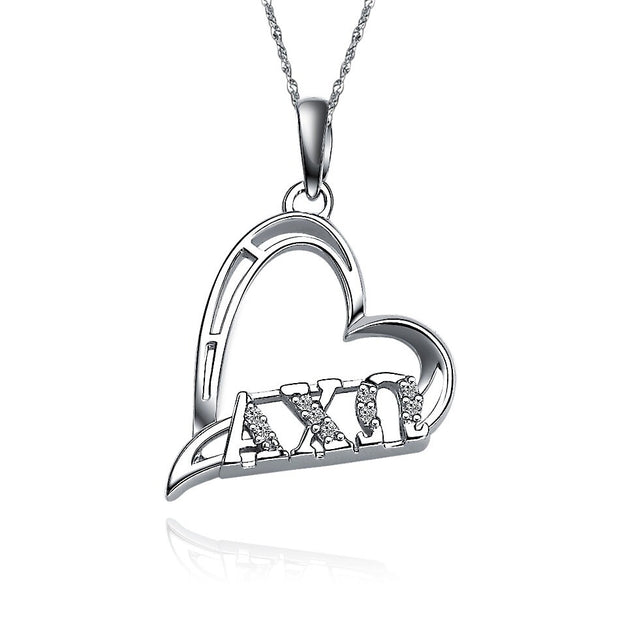 Alpha Chi Omega Lavalier, Heart Design, Sterling Silver (P009)