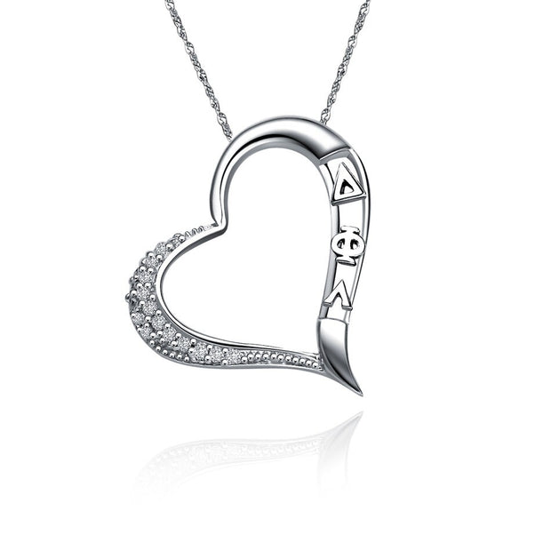 Delta Phi Lambda Necklace - Embedded Heart Design, Sterling Silver (P004)