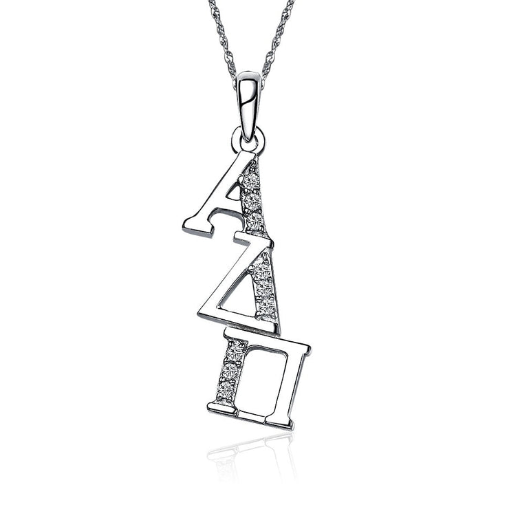 Alpha Delta Pi Necklace, Diagonal Design, Sterling Silver (ADP-P002)