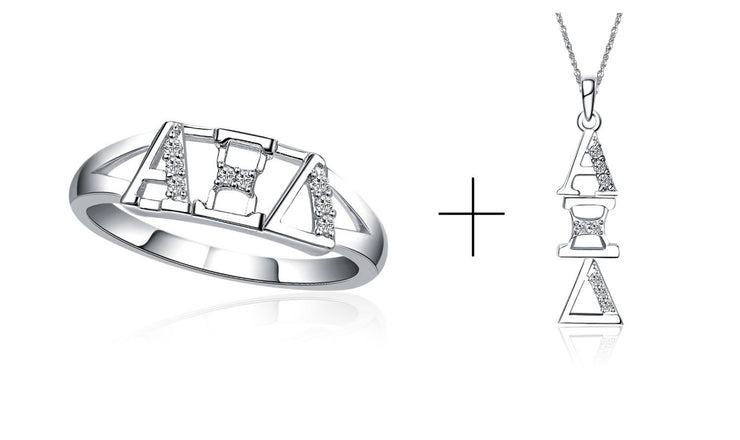 Alpha Xi Delta Ring - Horizontal Design, Sterling Silver + a Necklace with 18" (AXD-R001P001)