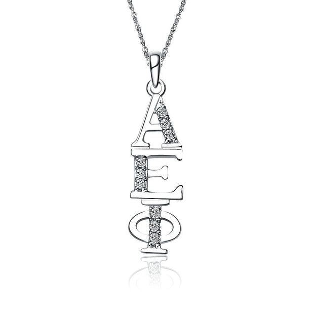 Alpha Epsilon Phi Necklace, Vertical Design, Sterling Silver (P001)