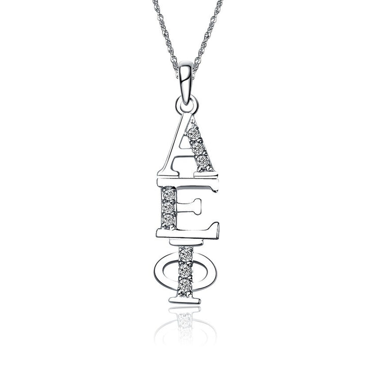 Alpha Epsilon Phi Necklace, Vertical Design, Sterling Silver (AEP-P001)