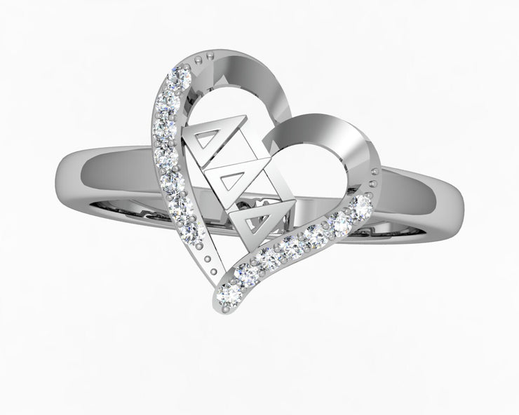 Delta Delta Delta Ring - Tri Delta Heart Shape Design Sterling Silver (DDD-R003)