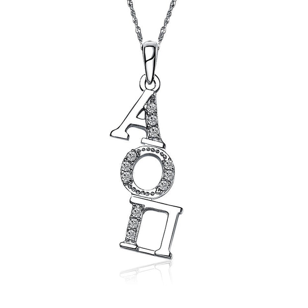 Alpha Omicron Pi Necklace, Diagonal Design, Sterling Silver (P002)