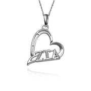 Zeta Tau Alpha Lavalier, Heart Shape Design, Sterling Silver (ZTA-P004)