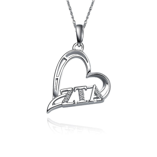 Zeta Tau Alpha Lavalier, Heart Shape Design, Sterling Silver (P004)