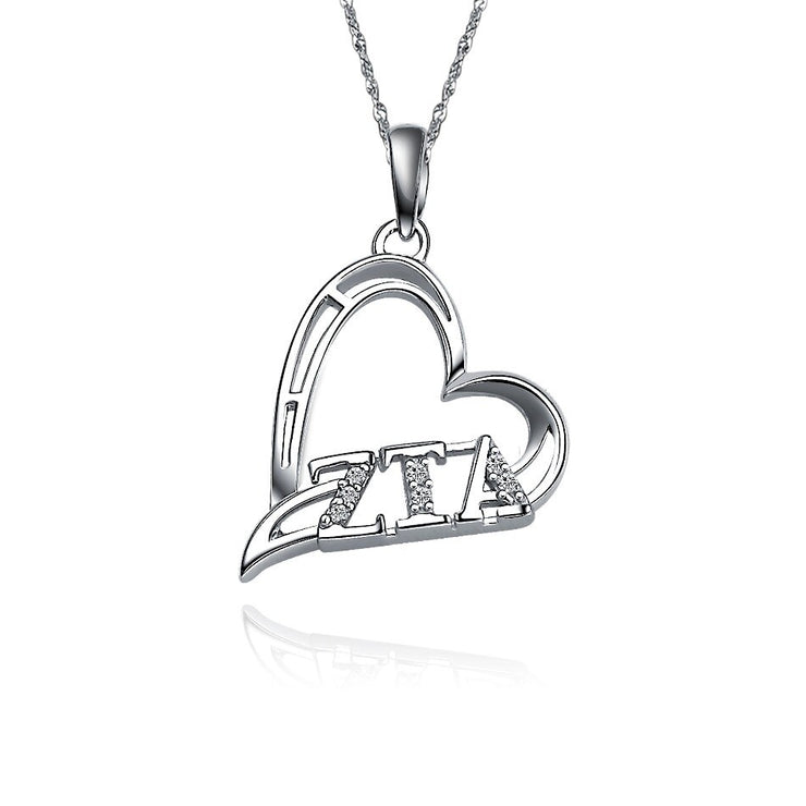 Zeta Tau Alpha Lavalier, Heart Shape Design, Sterling Silver (ZTA-P004)