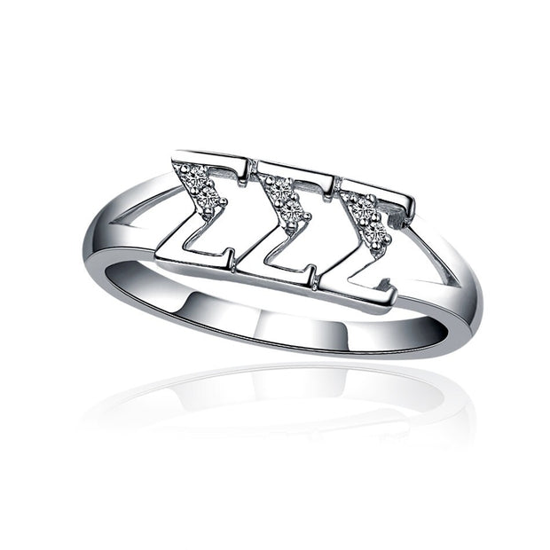 Sigma Sigma Sigma Classic Letter Ring, Horizontal Design, Sterling Silver (SSS-R001)