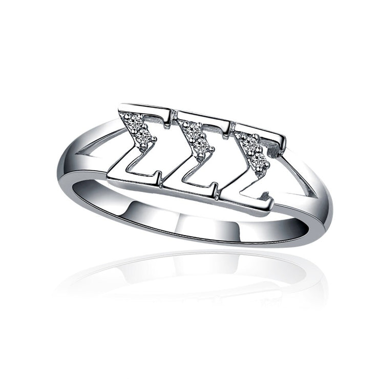 Sigma Sigma Sigma Ring, Horizontal Design, Sterling Silver  (SSS-R001)