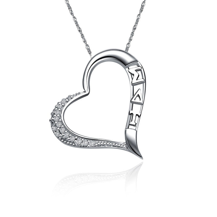 Sigma Delta Tau Lavalier - Embedded Heart Sterling Silver  (SDT-P004)