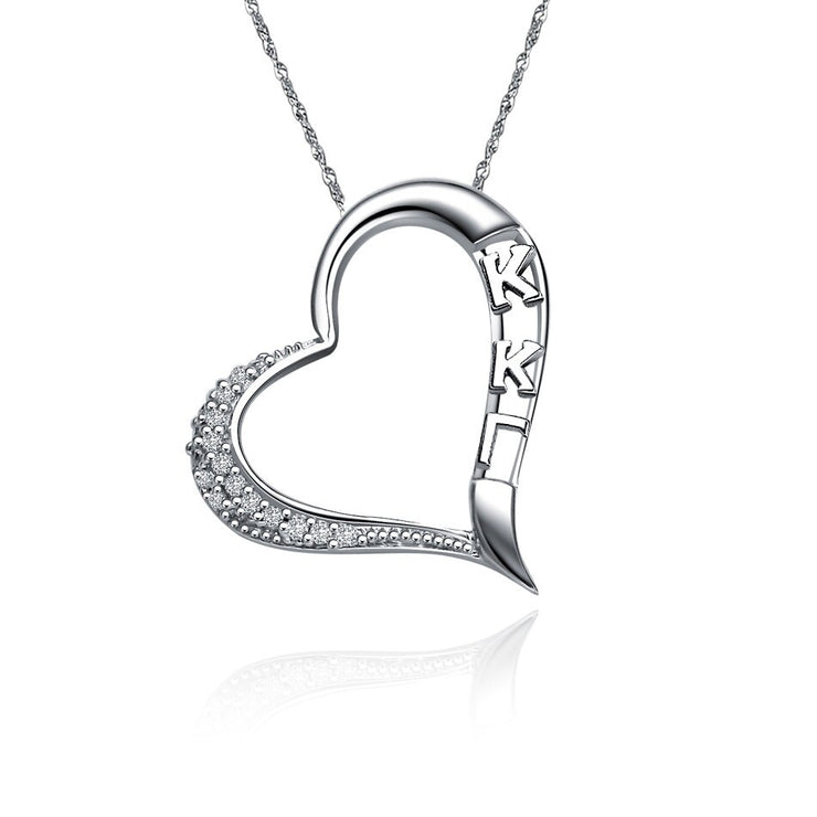 Kappa Kappa Gamma Lavalier  - Embedded Heart Sterling Silver (KKG-P015)