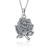 Alpha Omicron Pi Necklace, Rose Design, Sterling Silver (M006)
