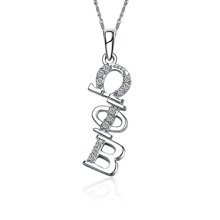 Omega Phi Beta Necklace - Diagonal Design, Sterling Silver (OPB-P002)