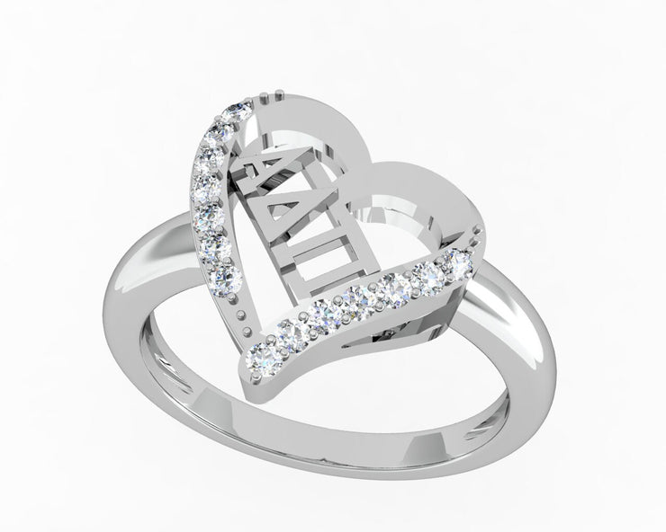 Alpha Delta Pi Ring, Heart Design, Sterling Silver (ADP-R002)