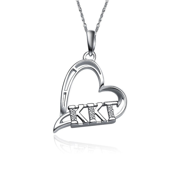 Kappa Kappa Gamma Necklace - Heart Shape Design, Sterling Silver (P014)