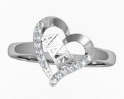 Alpha Delta Pi Ring, Heart Design, Sterling Silver (ADP-R002)