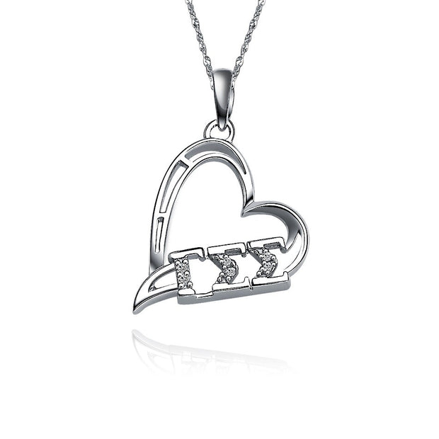 Gamma Sigma Sigma Necklace - Heart Shape Design, Sterling Silver (P003)