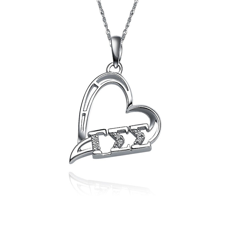 Gamma Sigma Sigma Necklace - Heart Shape Design, Sterling Silver (GSS-P003)