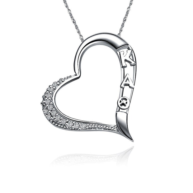 Kappa Alpha Theta Necklace - Embedded Heart Design, Sterling Silver (P004)