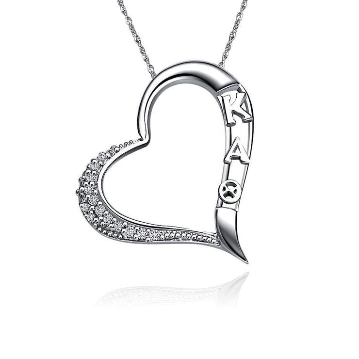 Kappa Alpha Theta Necklace - Embedded Heart Design, Sterling Silver (KAT-P004)